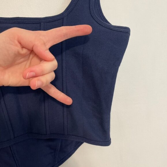 NEW NWT VS PINK VICTORIA'S SECRET Cinched Piqué Corset Top Navy Blue Crop Top L - Picture 15 of 16